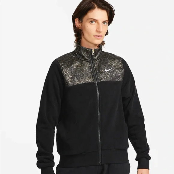 Nike Sportswear Stardust Womens Plush Jacket Black Gold Size XS - Picture 1 of 7